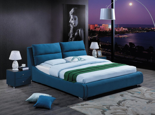 Diseño de cama de cuero para dormitorio de 3 piezas. Conjunto de 2 mesitas de noche. Muebles de cama de lujo.