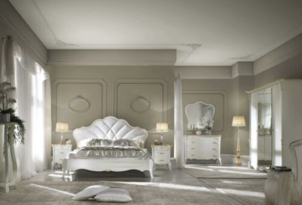 Dormitorio Set Cama Barroca Mesita de Noche Comoda Muebles de Cama 6 piezas Madera Maciza