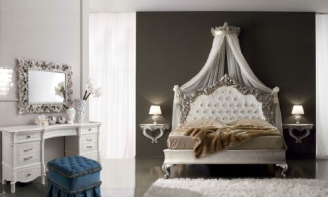 Conjunto completo de dormitorio Cama barroca real Tocador Mesita de noche 6 piezas.