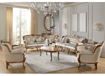 Estilo rococó sofá italiano conjunto clásico de muebles de salón de madera maciza.