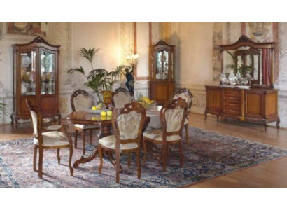 Muebles italianos de estilo barroco para el comedor, conjunto de 11 piezas. Mesa, sillas, cómoda en madera maciza.