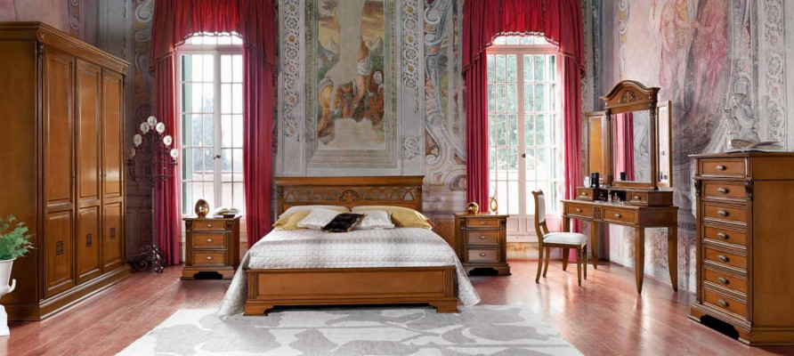 Juego de dormitorio de lujo de 8 piezas. Cama + 2 mesitas de noche + tocador Muebles de diseñador de madera maciza.