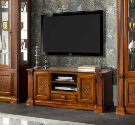 Sala de estar estilo antiguo cómoda de madera armario de televisión barroco italiano.