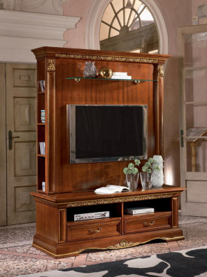 Mueble de televisión Mueble de pared Mueble de salón Mueble de TV en madera maciza Estilo rústico en madera maciza