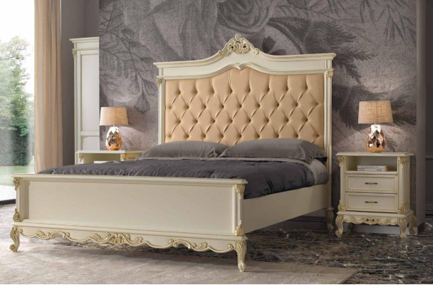 Dormitorio cama con 2 mesitas de noche Conjunto de grupo Juego de cama Chesterfield Madera maciza
