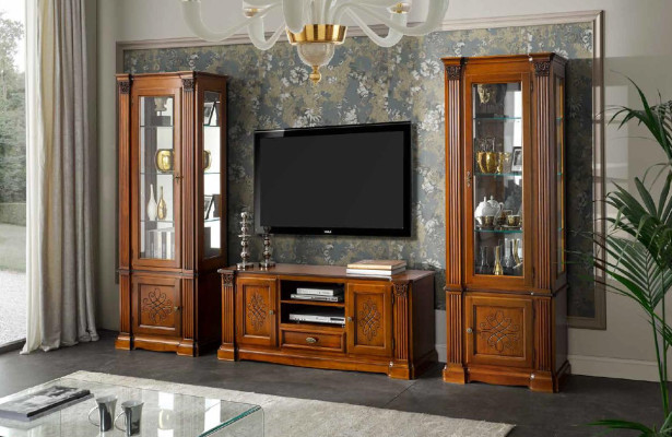 Clásico salón vitrina aparador RTV estante pared armario 3 piezas de madera maciza