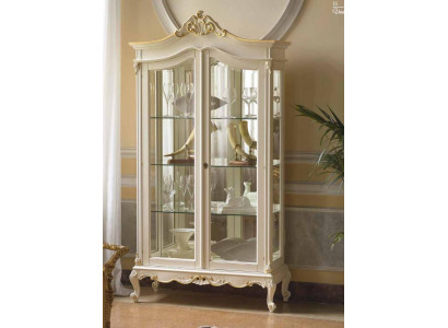 Vitrina armario Vitrinas Sala de estar Madera maciza Armarios Diseño Barroco Rococó Blanco nuevo