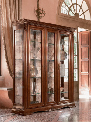 Vitrina Vitrinas Armario de cristal Estantería del salón Barroco Rococó Madera real