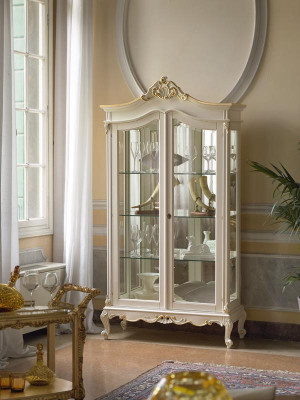 Vitrina armario Vitrinas Sala de estar Madera maciza Armarios Diseño Barroco Rococó Blanco nuevo