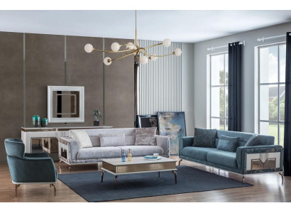 Conjunto de sofá de diseñador de 4 piezas. Sofá de 3 plazas, sillón, mesa de centro.