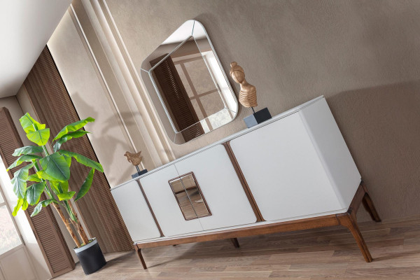 Set de comedor de lujo, aparador, espejo, conjunto moderno de comedor de 2 piezas, cómoda