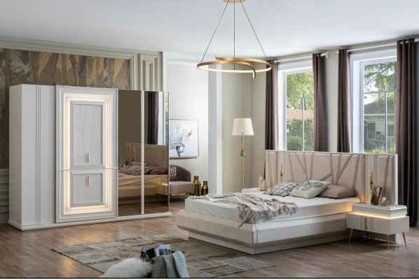 Set de dormitorio Cama de lujo 2x Mesita de noche Armario 4 piezas Muebles