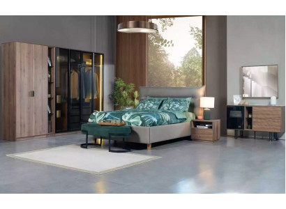 Set de dormitorio diseño loft Cama Armario Camas Cómoda Mesita de noche 5 piezas