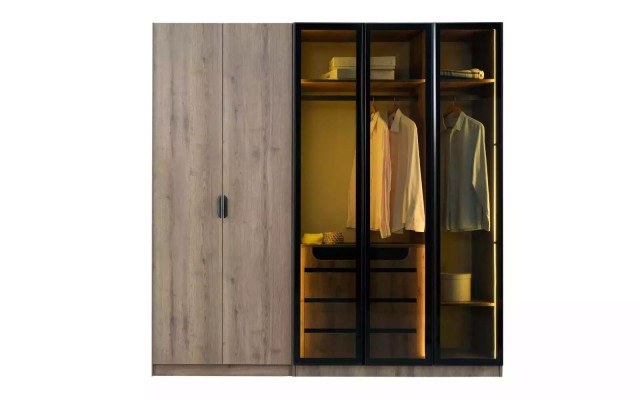 Set de dormitorio diseño loft Cama Armario Camas Cómoda Mesita de noche 5 piezas