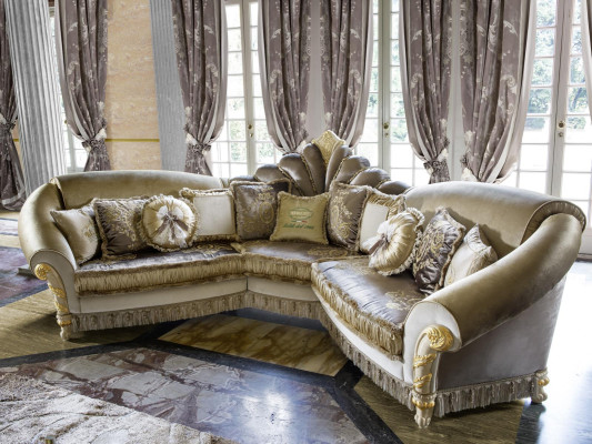 Sofá esquinero en forma de L, sofá acolchado de tela de diseño de lujo para la sala de estar.