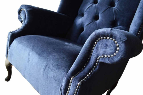 Chesterfield Design Sillón acolchado de lujo azul de tela sillones orejeros