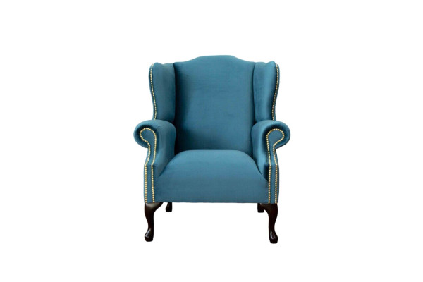 Sillón Chesterfield una plaza azul sofá tapizado mueble nuevo.