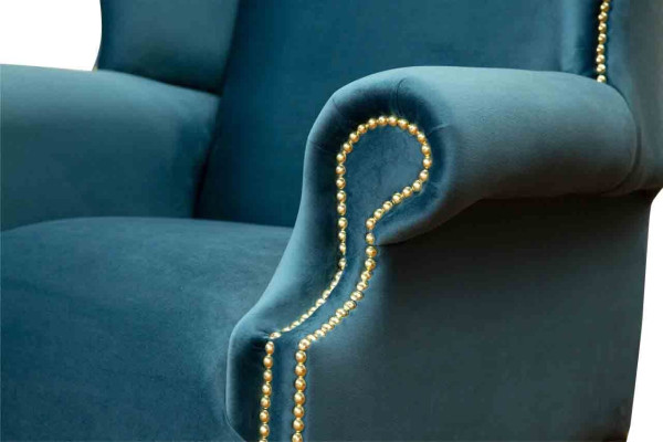 Sillón Chesterfield una plaza azul sofá tapizado mueble nuevo.
