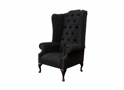 Sillón orejero asiento negro diseño tapizado Chesterfield textil nuevo.