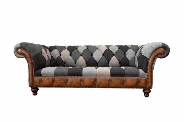 Chesterfield sofá de 3 plazas tapizado textil sofás sofá de sala de estar nuevo.