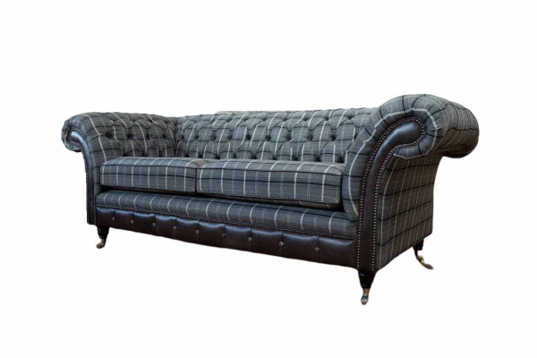 Sofá 3 plazas Sofás Textil Sofás de diseño Muebles de tela de tres plazas Gris Chesterfield