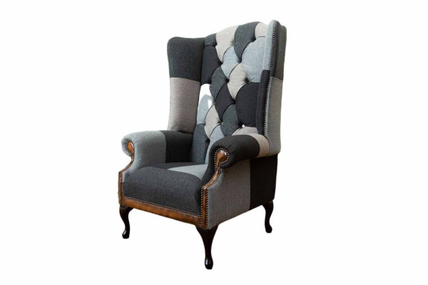 Chesterfield sillón de orejas sillón 1 asiento sofá sofá tapizado textil nuevo