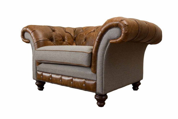 Diseño de sillón Chesterfield de 1 plaza, sofá de lujo clásico de tela.