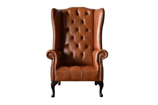 Sillón orejero Chesterfield de lujo asiento de sala de estar marrón nuevo.