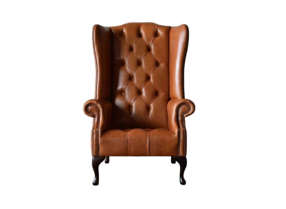 Sillón orejero Chesterfield de lujo asiento de sala de estar marrón nuevo.