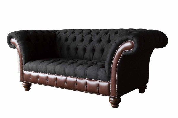 Sofá de 2 plazas, sofá tapizado de tela Chesterfield gris nuevo.