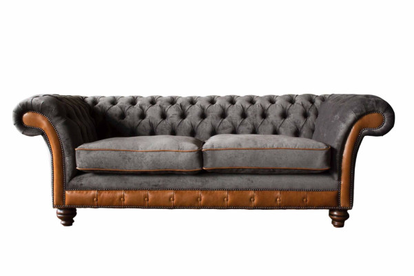 Sofá Chesterfield de 3 plazas diseño sofá tapizado tela gris 
