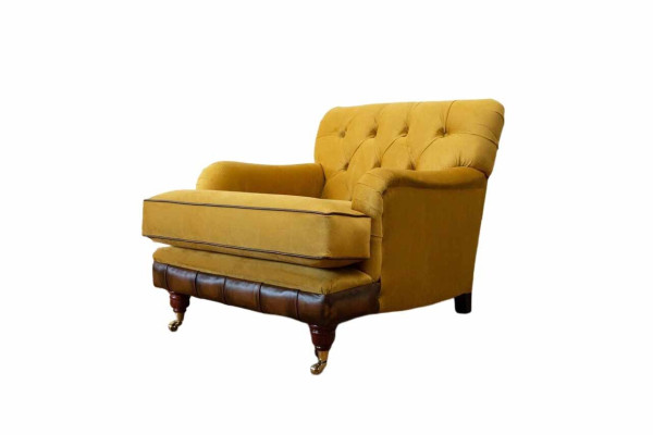 Sofá de una plaza en tela para sala de estar de lujo, mueble individual Chesterfield.