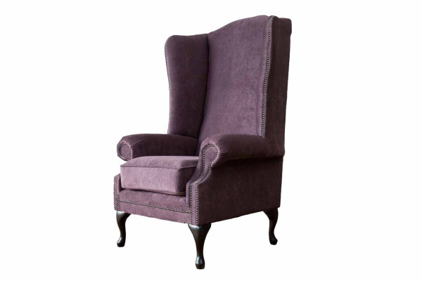 Sillón Chesterfield de tela Lounge Club Acolchado Lila Lujo Sillón de orejas