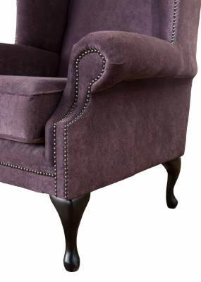 Sillón Chesterfield de tela Lounge Club Acolchado Lila Lujo Sillón de orejas