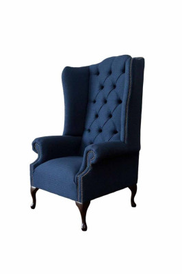 Chesterfield sillón de orejas Relax Butaca Silla Tapizado Tela Textil 1 Asiento