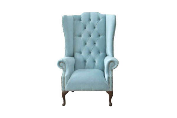 Sillón de orejas azul bebé Diseño de sillón Sofá Sofá Chesterfield Tela Nuevo