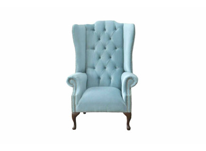 Sillón de orejas azul bebé Diseño de sillón Sofá Sofá Chesterfield Tela Nuevo