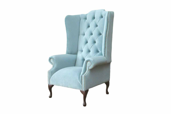 Sillón de orejas azul bebé Diseño de sillón Sofá Sofá Chesterfield Tela Nuevo