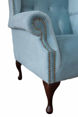 Sillón de orejas azul bebé Diseño de sillón Sofá Sofá Chesterfield Tela Nuevo