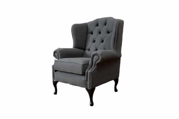 Gris Sillón de orejas Diseño Sofá Chesterfield Tela Nuevo