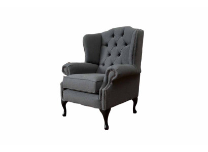 Gris Sillón de orejas Diseño Sofá Chesterfield Tela Nuevo