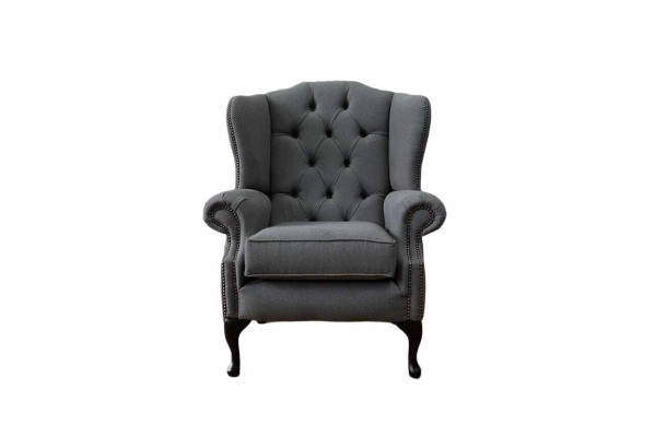 Gris Sillón de orejas Diseño Sofá Chesterfield Tela Nuevo