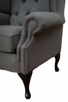 Gris Sillón de orejas Diseño Sofá Chesterfield Tela Nuevo