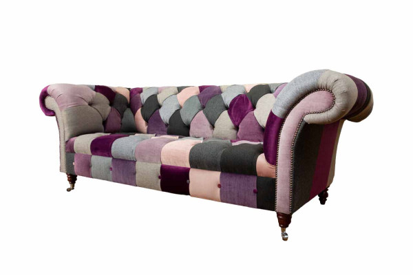 Diseño de sofá acolchado de lujo Chesterfield Verde Tela de 3 plazas