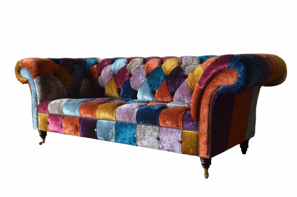 Chesterfield Textil Sofá Sofá Tapizado Sofás Tela de lujo de 3 plazas Diseño