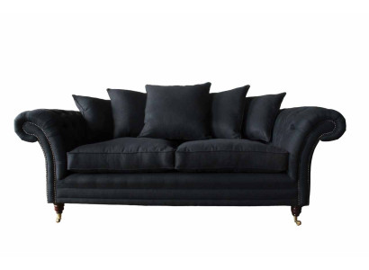 Sofá de tela de 3 plazas con cojines de diseño de color negro, extra grande.