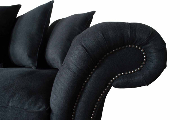 Sofá de tela de 3 plazas con cojines de diseño de color negro, extra grande.