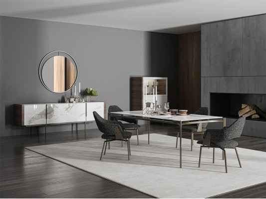 Juego de comedor de lujo de 8 piezas, mesa de comedor, sillas 4x, muebles de madera, aparador
