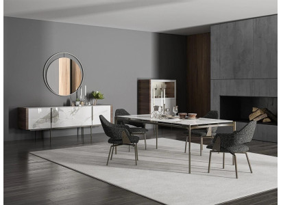 Juego de comedor de lujo de 8 piezas, mesa de comedor, sillas 4x, muebles de madera, aparador