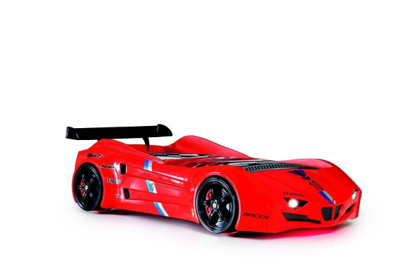 Cama de carreras para niños en rojo.